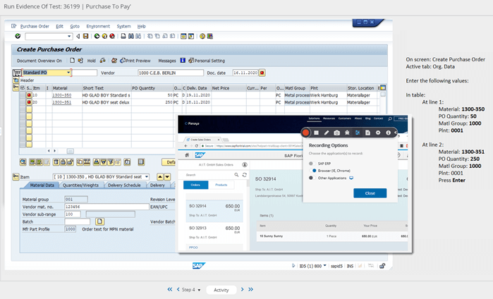 SAP testing GUI Evidence