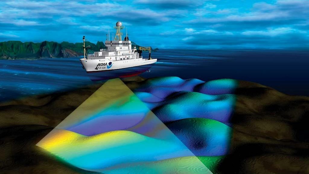 Boat mapping the bottom of the ocean