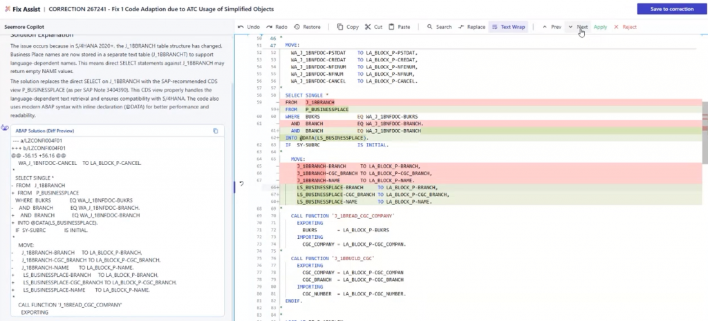 Seemore AI-Powered Code Corrections for ABAP coding